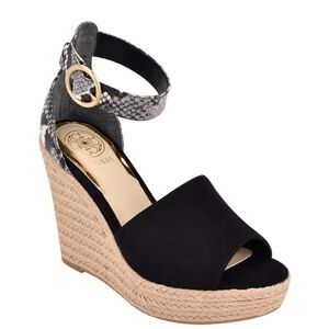 Guess Black and Snake Print Wedges